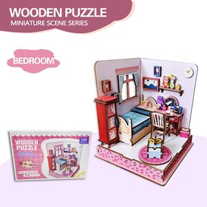 Kits de construction de <span class=keywords><strong>maison</strong></span> de poupée miniature en bois 3D DIY, adorable chambre rose, mini-<span class=keywords><strong>maison</strong></span> puzzle, décoration artisanale pour la <span class=keywords><strong>maison</strong></span> - Product Image 2