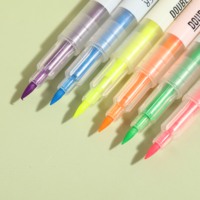 Surligneur créatif double-tête bicolore effaçable pour étudiants, marqueur artistique en PET, plusieurs couleurs