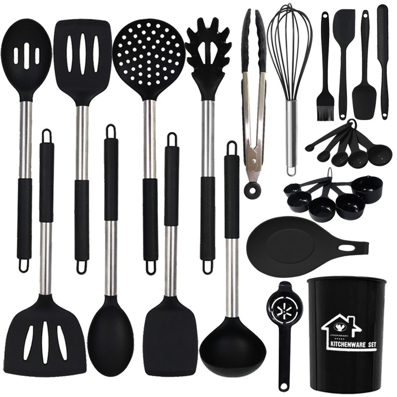 Amazon silicona utensilios de cocina conjunto de 27-Negro