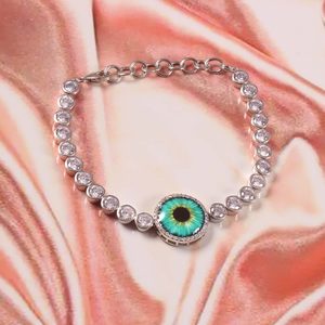 Pulsera de esmalte de ojo chapado en oro de Plata de Ley 925 con incrustaciones de ajuste de bisel CZ regalo de fiesta de boda de moda elegante - Product Image 5