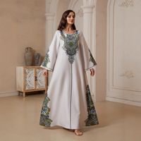 Abaya élégante en polyester imprimé pour femme, robe islamique blanche à manches longues, infroissable, respirante, motif floral, style Dubaï, modeste