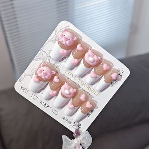 <span class=keywords><strong>Faux</strong></span> <span class=keywords><strong>ongles</strong></span> 3D en acrylique réutilisables, motif cochon rose et accents de cœurs roses, pour les amateurs de style <span class=keywords><strong>Kawaii</strong></span> et l'usage quotidien décontracté - Product Image 4