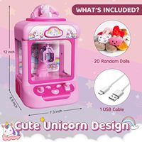 Mini distributeur automatique de jouets pour filles, licorne, distributeur de bonbons avec son et 20 mini peluches, machine à griffes pour enfants