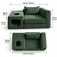 Canapé pour chat compressé Juniper Green en velours côtelé, avec housse zippée à ouverture circulaire, idéal pour la sieste, pour l'owner et le chat partageant le confort