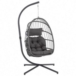 Chaise suspendue en métal pour balcon extérieur, chaise longue portable, hamac, balançoire de patio avec support et coussin - Product Image 3