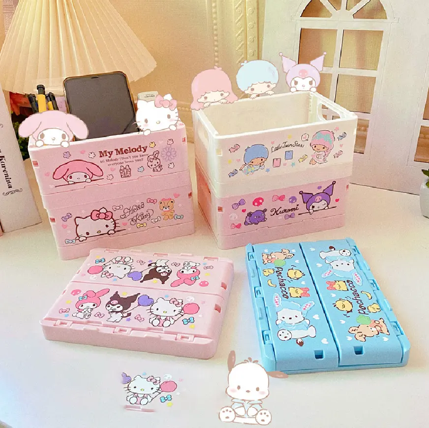 sanrios Folding Storage Box 17CM Kawaii Kuromi Melody Cinnamoroll Pom Pom Purin Anime Peripheral Kawaii Stackable Box Gift