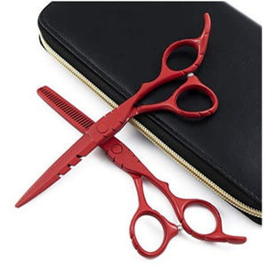 Tijeras rojas para adelgazar el cabello, 6 pulgadas, acero inoxidable, cabeza recta, mango corto, cromadas, para uso estético - Product Image 1