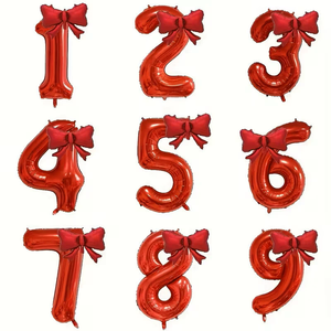 Ballons Chiffres Rouges Géants de 32 Pouces avec Nœud Assorti, Parfaits pour la Décoration de Fêtes d'Anniversaire Western - Product Image 3