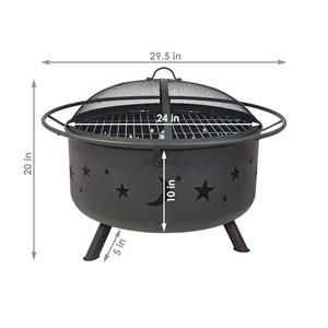 Hố lửa ngoài trời đa chức năng với mô hình mặt trăng sao lưới Nắp nướng công cụ giá cho sân sau cắm trại BBQ - Product Image 5