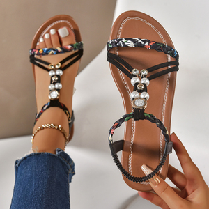 <span class=keywords><strong>2026</strong></span> Yaz Yeni Şık Sandaletler Yuvarlak Burunlu Dokuma Moda Dış Mekan Düz Sandaletler Büyük Beden Günlük Kadın Sandaletleri - Product Image 1