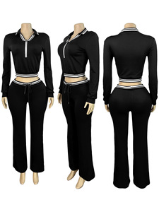 Nuovo 2026 autunno primavera abbigliamento donna con Logo personalizzato mezza Zip Top corto e pantaloni con coulisse 2 pezzi set di tute da Jogger per donna - Product Image 3