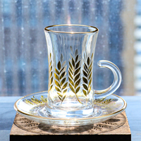 Tasse à café turque tasse à thé de l'après-midi personnalisée tasse à thé en verre rétro moderne plaqué or classique avec ensemble de soucoupe