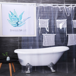 <span class=keywords><strong>Rideau</strong></span> <span class=keywords><strong>de</strong></span> <span class=keywords><strong>douche</strong></span> <span class=keywords><strong>transparent</strong></span> imperméable en PEVA <span class=keywords><strong>avec</strong></span> poche <span class=keywords><strong>de</strong></span> rangement en maille pratique - Product Image 4