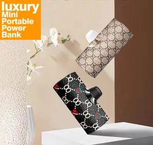 Luxury leather pu Pocket Capsule 5000mah Charger with Embedding Advanced Sense Gift Mini Lipstick Small MINI Mobile Power Bank