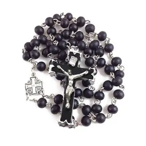 Catholic rosary beads black wooden beads cross rosario religious jewelry necklace