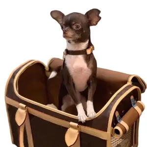 원래 사용자 정의 로고 제조 업체 럭셔리 브랜드 유명 디자인 하이 엔드 가죽 애완 동물 여행 가방 고양이 캐리어 개 캐리어 슬링