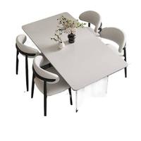 Ensemble table et chaises de salle à manger moderne en bois de noyer et pierre blanche, écologique et durable, capacité 6 personnes, pour mobilier de salle à manger