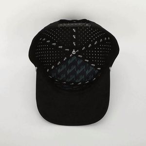 Gorra Deportiva de Seis Paneles de Poliéster con Logotipo Bordado Personalizado al por Mayor, de Alta Calidad, Ajustable, para las Cuatro Estaciones, con Orificios Cortados con Láser, Color Negro - Product Image 6