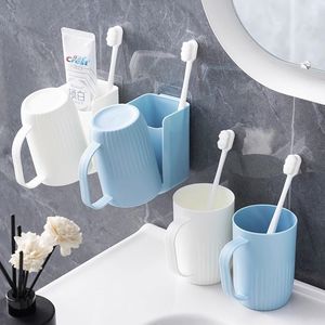Adhesive Wall Mounted <b>Toothbrush</b> <b>Holder</b> Set With Cup And Toothpaste Storage For Bathroom - Product Image 1