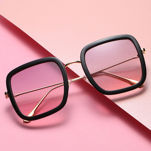 <b>Square</b> Frame <b>Sunglasses</b> Plastic And Metal UV400 Protection Unisex Pink Resin Lens - Product Image 1