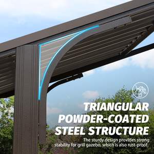 8X 5ft Hardtop Grill Tuinhuisje Luifel Buiten Dubbel Gegalvaniseerd Stalen Dak Met 2 Zijplanken Pergolatent - Product Image 4