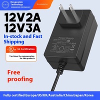 Adaptor Daya RWX 12V3A Layar LED Kabel 1.5m Bahan Tahan Api untuk Kotak Hard Disk Pemantauan Peralatan Listrik Plug-In Output DC
