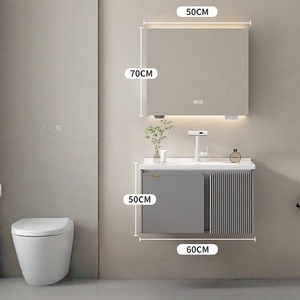 Modern Minimalist Ceramic One-Piece Sink Smart <b>Mirror</b> <b>Wall</b>-Mounted Bathroom Vanity - Product Image 2