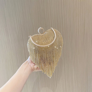 Luxury <b>Wedding</b> Party <b>Clutches</b> for Women Heart Shape Rhinestone Crystal Tassel Purses Handbags - Product Image 5
