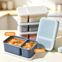 Boîte à lunch en silicone de qualité alimentaire à 2 compartiments, étanche, compatible micro-ondes, réutilisable, pour pique-nique en plein air, récipient de stockage alimentaire