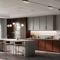 Isla de Cocina Moderna de Madera Maciza Gris Estilo Shaker RTA con Acabado Lacado, Grifo, Fregadero, Protector de Salpicaduras, Bisagras Modulares y 5+ Cajones