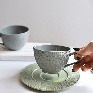 Vintage Ceramic Latte Coffee Cup Embossed Coffee Cup Dish English Afternoon <b>Tea</b> <b>Set</b> Coffee <b>Set</b> - Product Image 4
