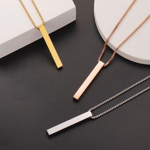 Initial Angel Number Engraved Long Real Gold Stainless Steel Cube Necklace Blank With Pendant Horizontal Bar Jewelry - Product Image 2