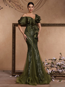 LY2704 <span class=keywords><strong>Abiti</strong></span> <span class=keywords><strong>di</strong></span> Lusso per Donne, Eleganti Vestiti da Sera con Maniche a Volant, Paillettes e Schiena Scoperta, Abito Formale a Sirena per Cerimonie e Feste - Product Image 4