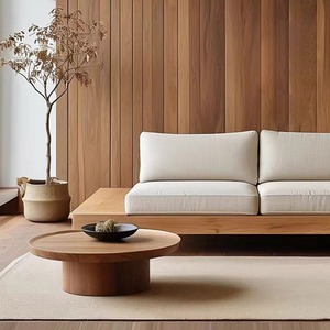 Japanese Solid <b>Wood</b> <b>Sofa</b> Straight Shape Upholstered Foam Filling For Living Room - Product Image 3