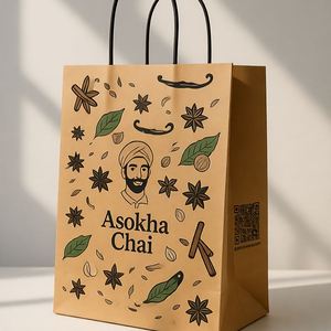 Bolsas de Papel Grueso Marrón con Impresión de Logotipo Negro para Alimentos, Bolsas Personalizadas para Comida Rápida con Asas Planas para Restaurantes y Cafeterías - Product Image 2