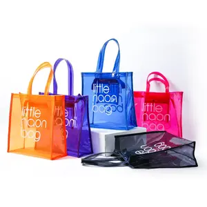 Özel Logo şeffaf şeffaf su geçirmez PVC taşıma çantası alışveriş fermuarlı çanta ve cep