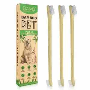 Fabricante al por mayor 3 paquetes de cuidado Dental cerdas suaves de doble extremo de bambú cepillo de dientes para mascotas con mango para limpieza de dientes de perros y gatos