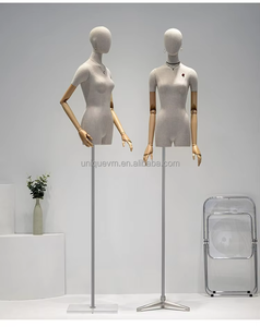 Hauteur réglable <span class=keywords><strong>Mannequin</strong></span> femme 3/4 corps tissu enveloppé femmes torse bambou toile de jute demi corps mannequins support pour vêtements affichage - Product Image 3