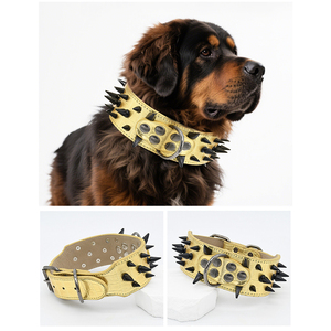 <span class=keywords><strong>Collar</strong></span> de perro con tachuelas grandes de cuero vegano suave con logotipo de impresión personalizado con remaches, Gargantilla ajustable resistente para mascotas, correas de caza - Product Image 6