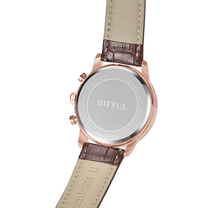 Montre chronographe pour homme de haute qualité avec bracelet en cuir, mouvement à quartz, phases lunaires, style business et mode, résistante à l'eau 3BAR - Product Image 6