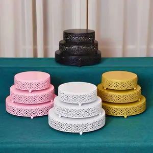 Atacado bandejas de bolo stand conjunto-Conjunto de suporte redondo de bolo de metal, 3 peças, sobremesa, cupcake, doces, exibição de placa para casamento, festa de aniversário