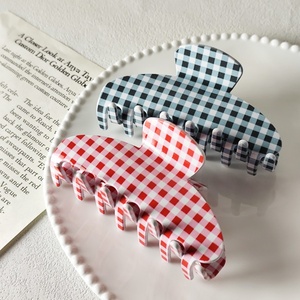 Nouveau doux Plaid motif impression acétate cheveux griffe grand 10cm anti-dérapant pinces <span class=keywords><strong>à</strong></span> cheveux femmes exquis élégant Style pastoral cheveux <span class=keywords><strong>crabe</strong></span> - Product Image 2