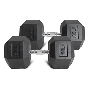 Ensemble d'haltères hexagonales en caoutchouc noir robuste de 100 lb, outil d'entraînement musculaire - Product Image 3