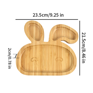 Plato de Bambú para Conejos con 3 Compartimentos, Bandeja de Alimentación para Niños Pequeños, Entrenamiento de Autoalimentación BLW - Product Image 3