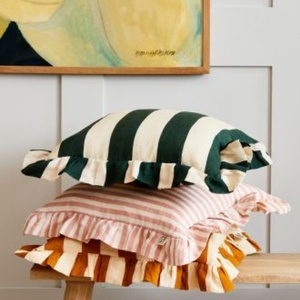 High Quality Ruffled Pillowcase with Ties Queen King Washed French Linen Square Highchair Luxury Cushion Cover <b>Stripe</b> Ruffle - Product Image 4