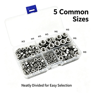 Kit d'assortiment d'<span class=keywords><strong>écrou</strong></span>s hexagonaux en acier inoxydable 304 A2 70, 220 pièces, tailles métriques M3 M4 M5 M6 M8 pour équipements agricoles et d'élevage - Product Image 1