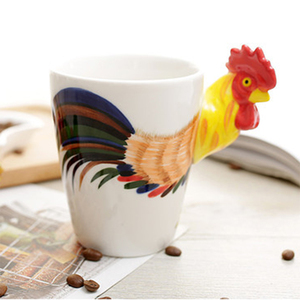 Mug à café en céramique créatif avec poignée en forme de coq 3D, peint à la main, tasse en céramique pour les amoureux des animaux, cadeau - Product Image 1