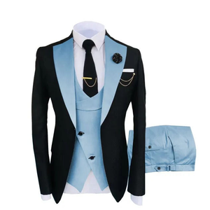 New Mens Solid Color Leisure Business Dress Blazer Jacket Breathable Wedding Suit Coat Button Fly Pants 3 Pcs Set - Product Image 3