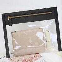 Tas Makeup Kulit PU Personalisasi, Organizer Tas Rias Modis, Dompet Travel dengan Ritsleting, Kantong Perlengkapan Mandi Transparan, Tas Makeup Portabel untuk Wanita