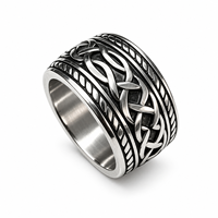 Bague Nœud Celtique pour Homme, Vintage, en Acier Inoxydable Argenté, Large Bande Entrelacée, Style Viking, Vente en Gros